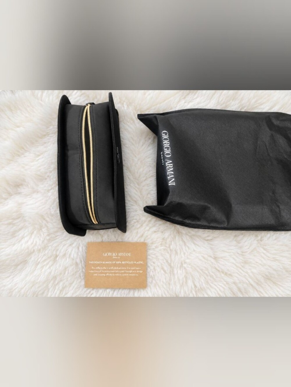 Giorgio Armani Black Cosmetic Pouch with Gold-Tone Zipper Accents